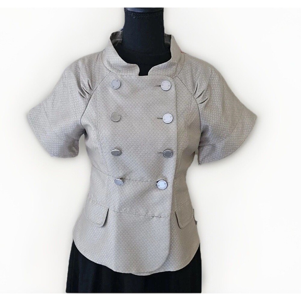 BCBGMAXAZRIA Womens Gold Woven Suiting Double Breasted Jacket Fits Sz S/M - Picture 2 of 16